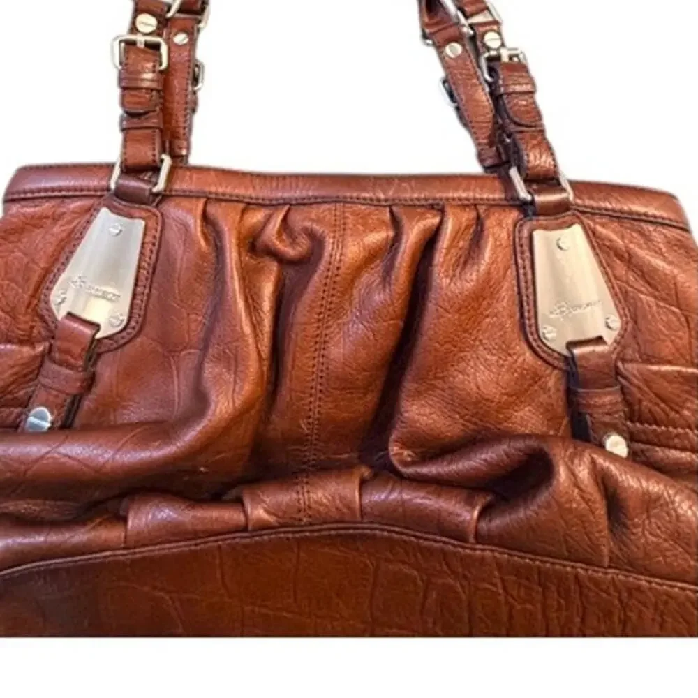 B Makowsky Brown Leather Satchel Croc Embossed Shoulder Bag Large Designer Tote
